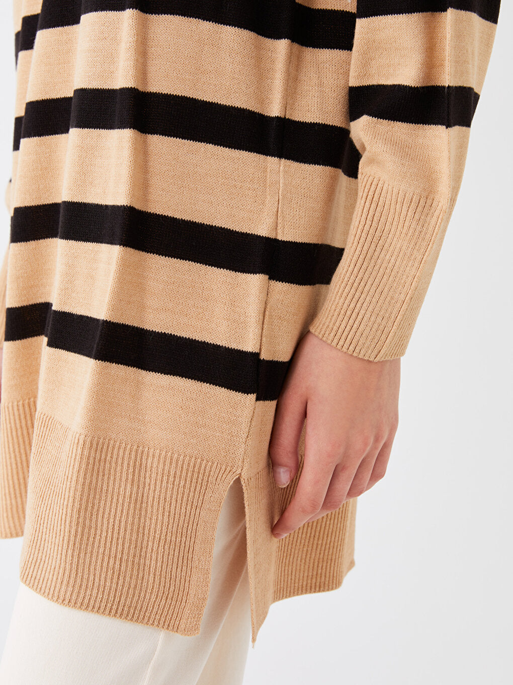 Half Turtleneck Striped Long Sleeve Women's Knitwear Tunic