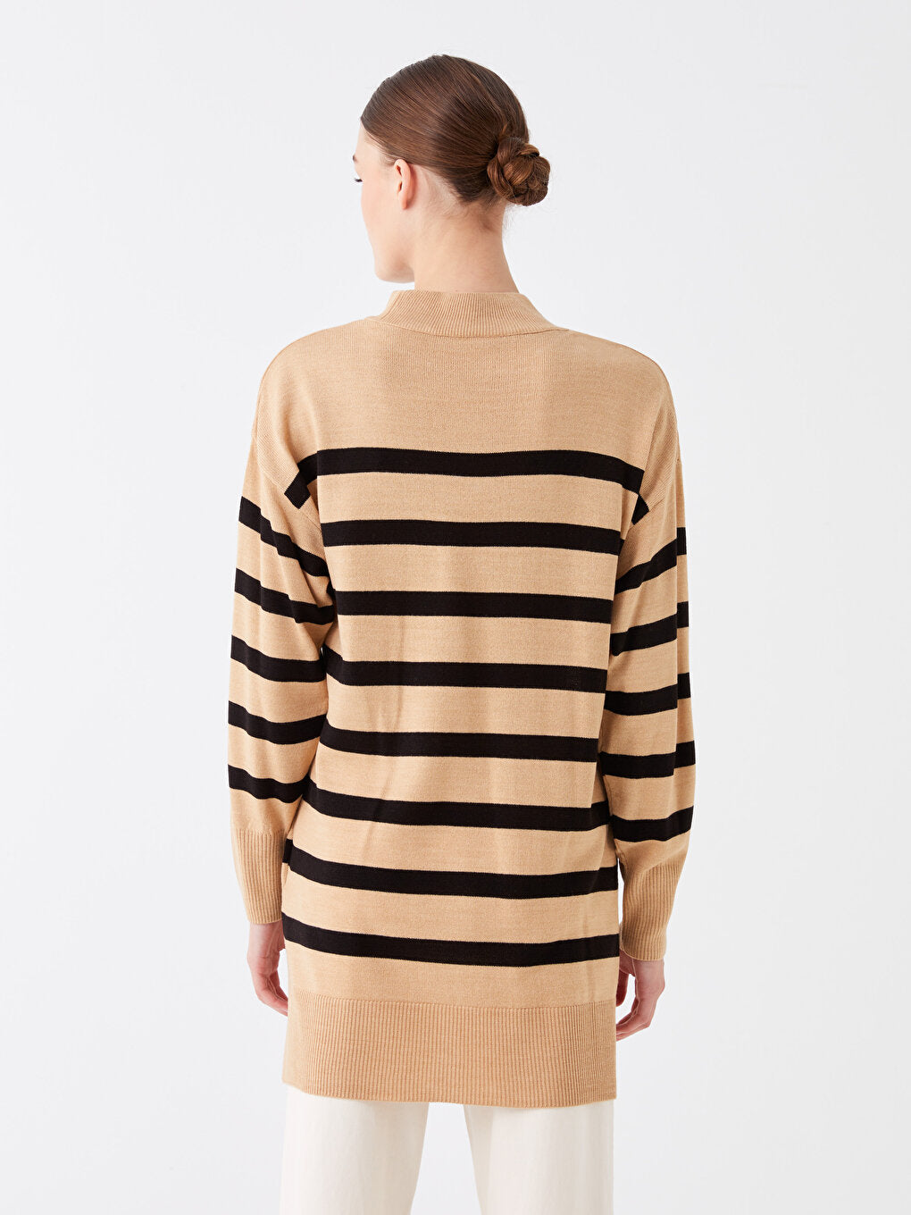 Half Turtleneck Striped Long Sleeve Women's Knitwear Tunic