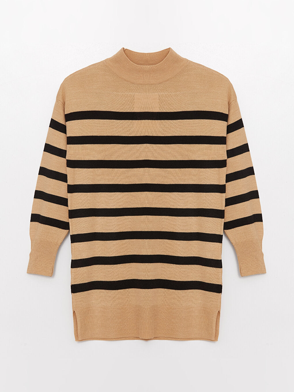 Half Turtleneck Striped Long Sleeve Women's Knitwear Tunic