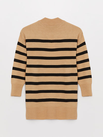 Half Turtleneck Striped Long Sleeve Women's Knitwear Tunic