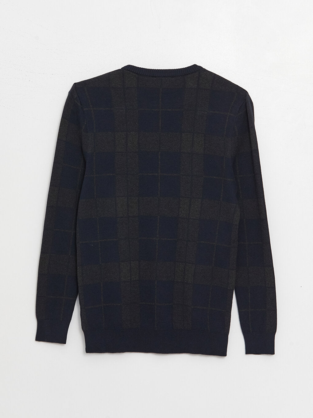 Crew Neck Long Sleeve Plaid Men's Knitwear Sweater