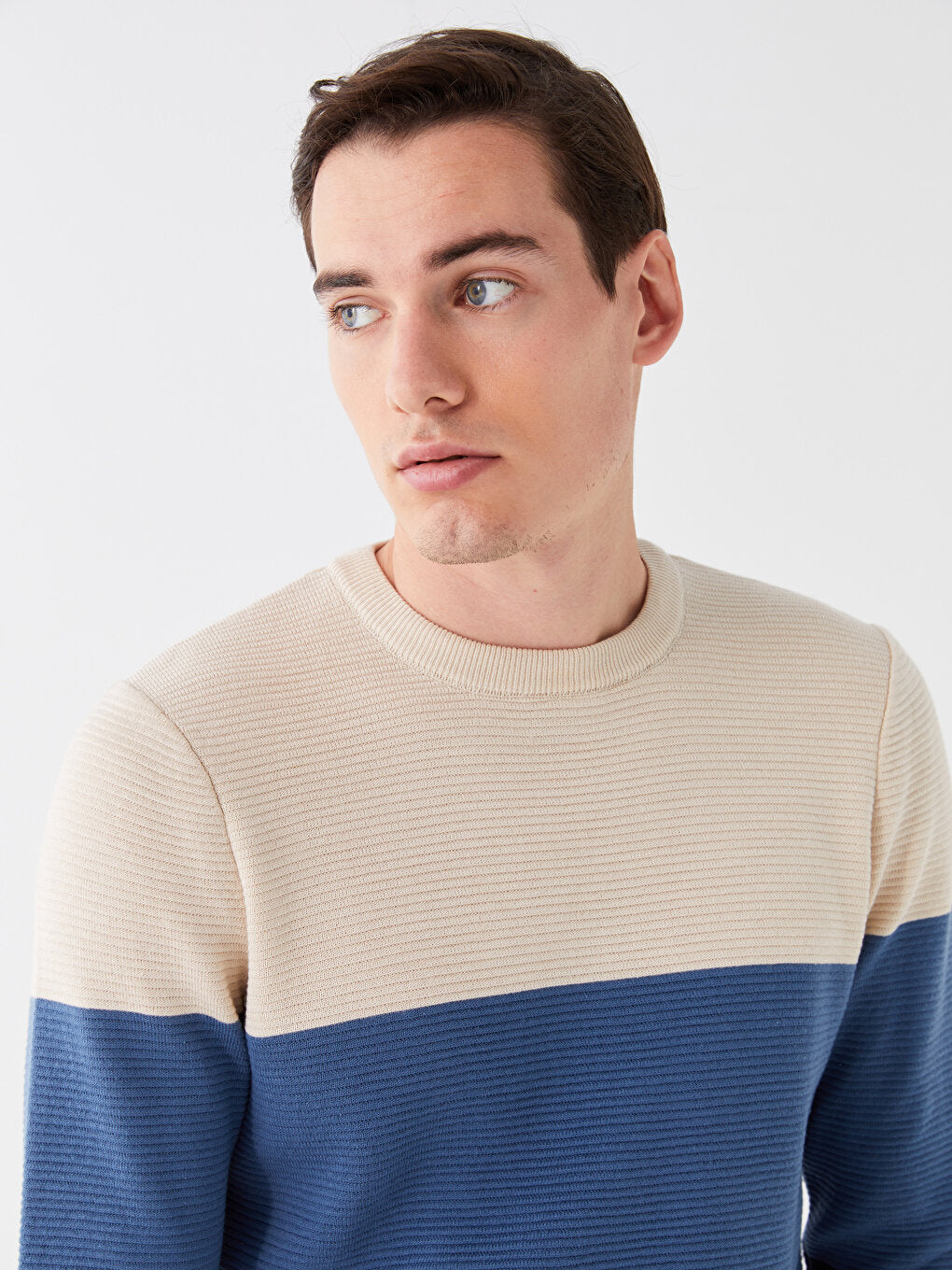 Crew Neck Long Sleeve Color Block Men's Knitwear Sweater