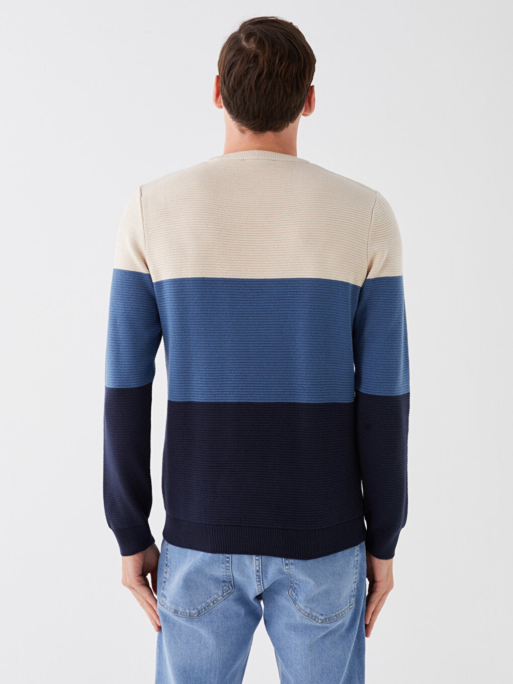 Crew Neck Long Sleeve Color Block Men's Knitwear Sweater