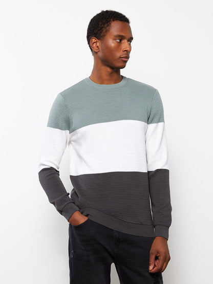 Crew Neck Long Sleeve Color Block Men's Knitwear Sweater