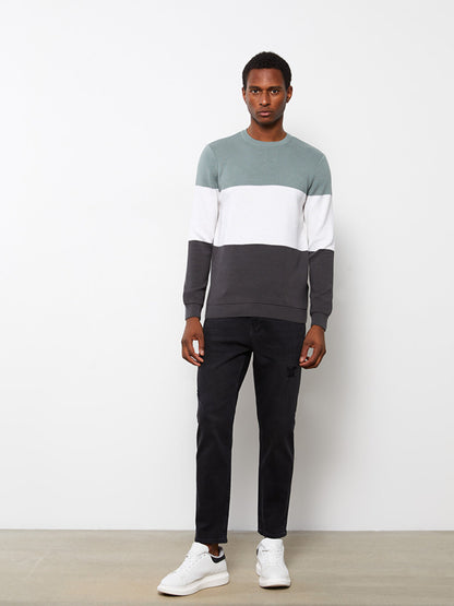 Crew Neck Long Sleeve Color Block Men's Knitwear Sweater