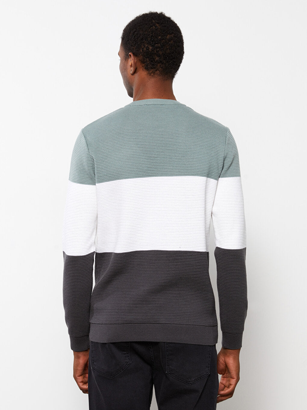 Crew Neck Long Sleeve Color Block Men's Knitwear Sweater