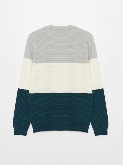 Crew Neck Long Sleeve Color Block Men's Knitwear Sweater