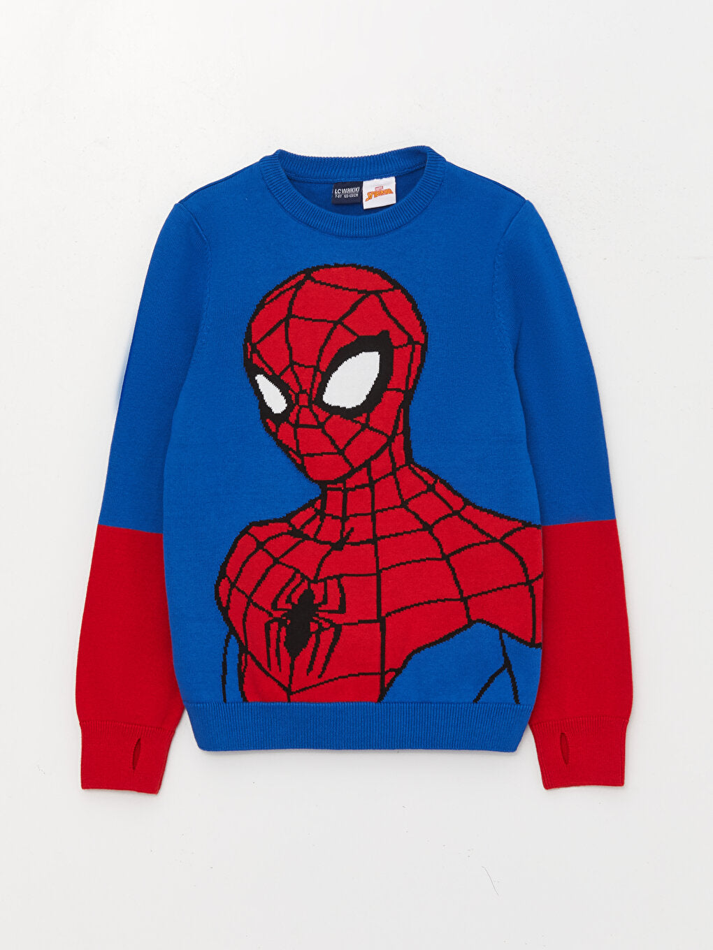 Crew Neck Spiderman Patterned Long Sleeve Boy's Knitwear Sweater