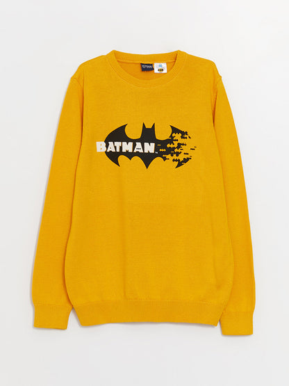 Crew Neck Batman Patterned Long Sleeve Boy's Knitwear Sweater