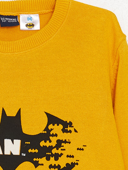 Crew Neck Batman Patterned Long Sleeve Boy's Knitwear Sweater