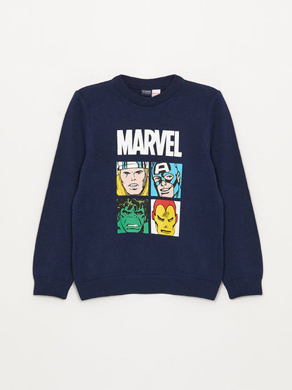 Crew Neck Marvel Printed Long Sleeve Boy's Knitwear Sweater