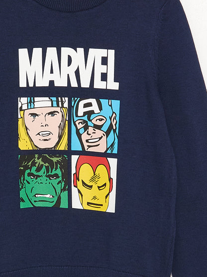 Crew Neck Marvel Printed Long Sleeve Boy's Knitwear Sweater