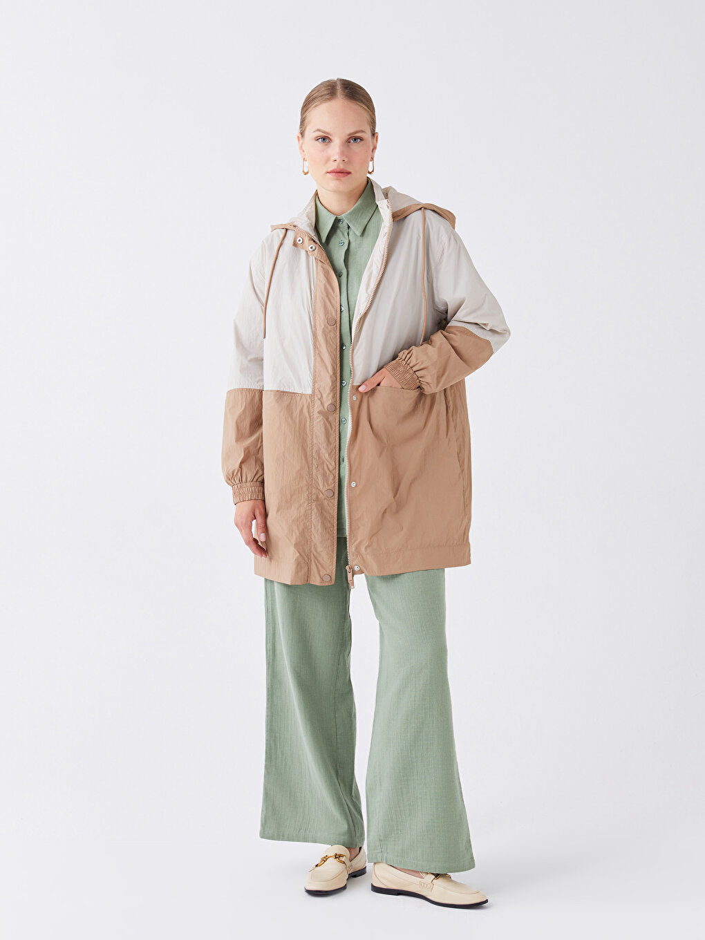 Hooded Color Block Women's Raincoat