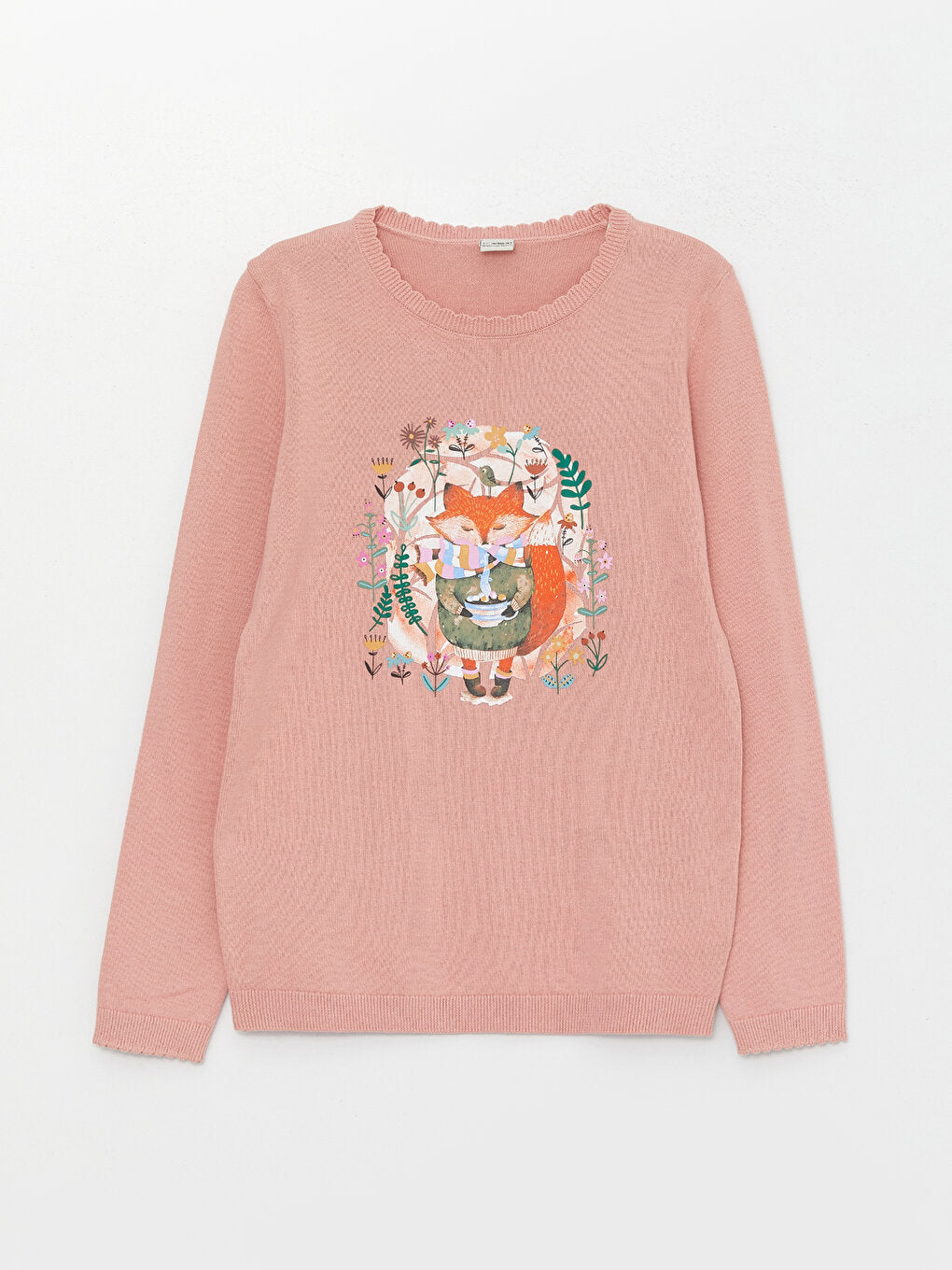 Crew Neck Printed Long Sleeve Girl's Knitwear Sweater