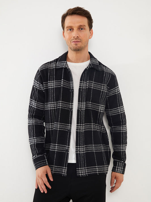 Regular Fit Long Sleeve Plaid Men's Shirt Jacket