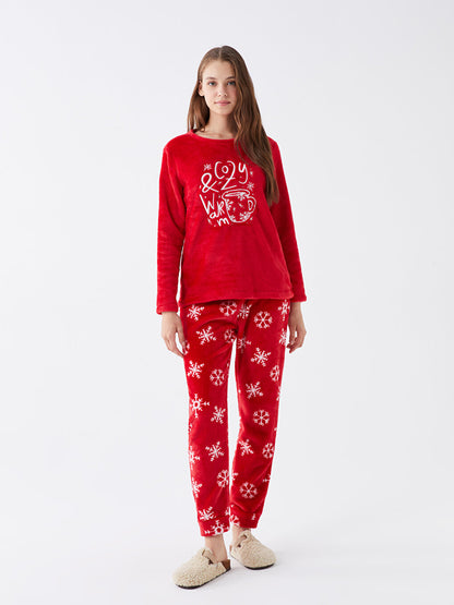 Crew Neck Embroidered Long Sleeve Women's Pajama Set