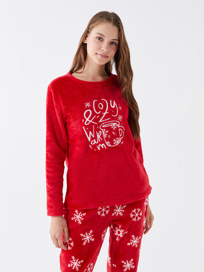 Crew Neck Embroidered Long Sleeve Women's Pajama Set