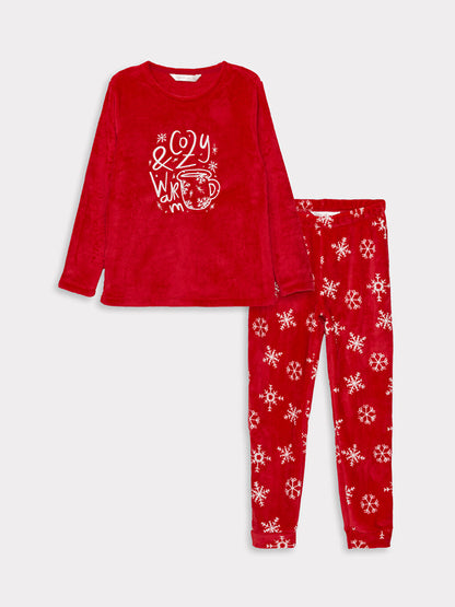 Crew Neck Embroidered Long Sleeve Women's Pajama Set