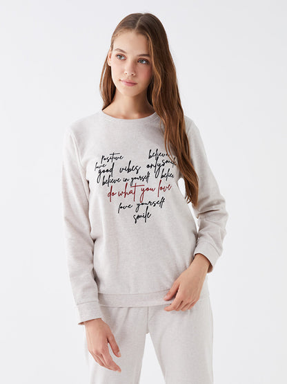 Crew Neck Printed Long Sleeve Women's Pajama Set