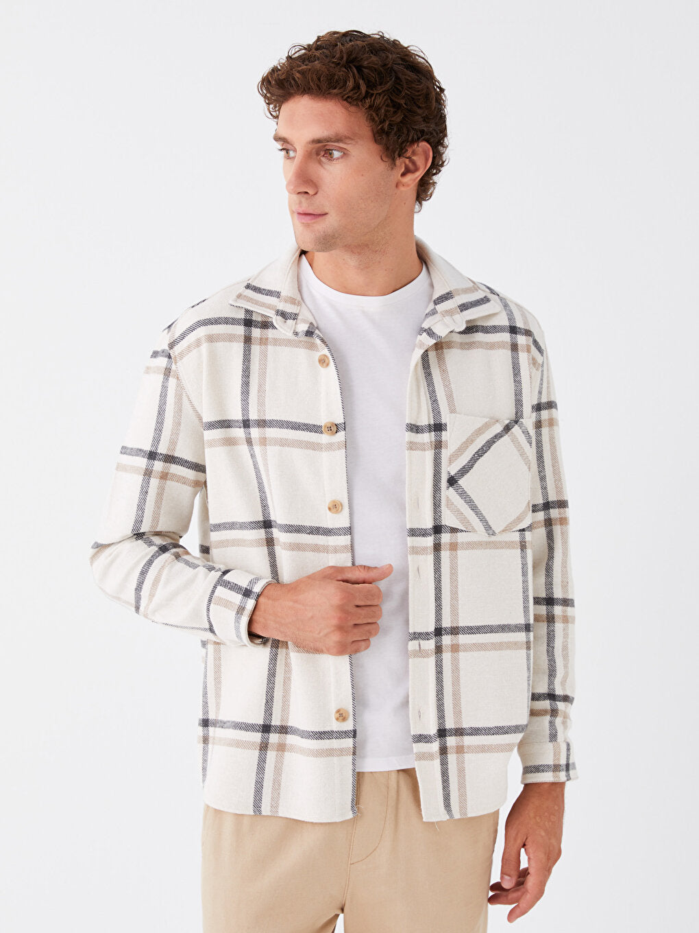 Comfortable Fit Long Sleeve Plaid Men's Shirt Jacket