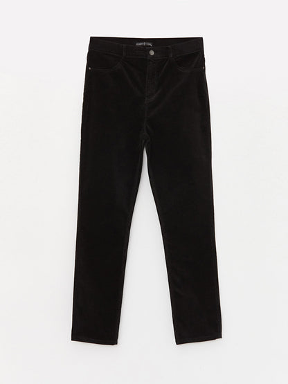 Slim Fit Straight Velvet Women's Trousers