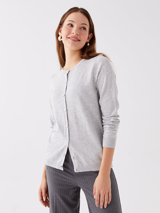 Crew Neck Plain Long Sleeve Women's Knitwear Cardigan