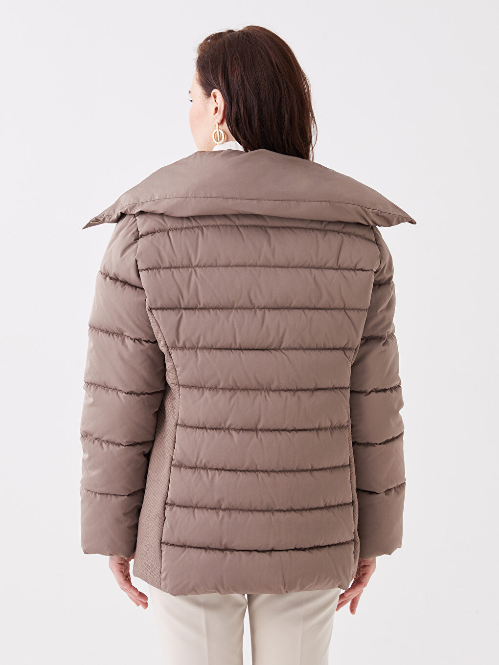 Stand-up Collar Plain Long Sleeve Women's Puffer Coat