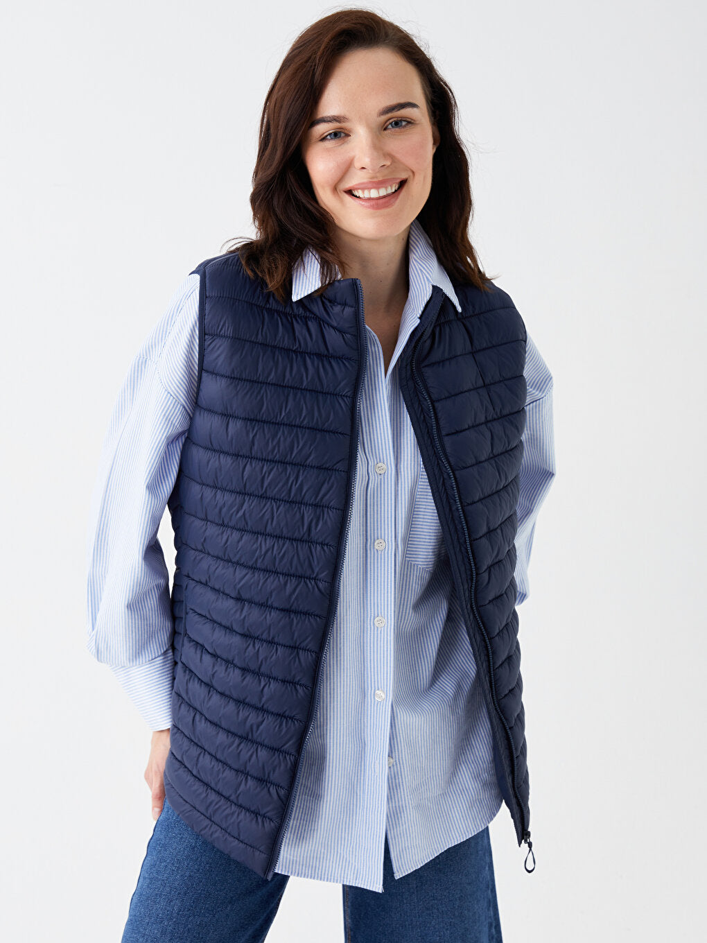 Women's High Collar Plain Puffer Vest