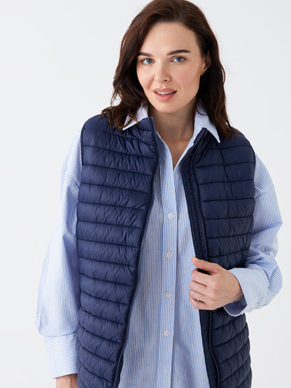 Women's High Collar Plain Puffer Vest