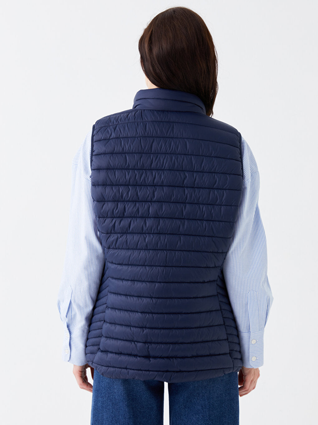 Women's High Collar Plain Puffer Vest