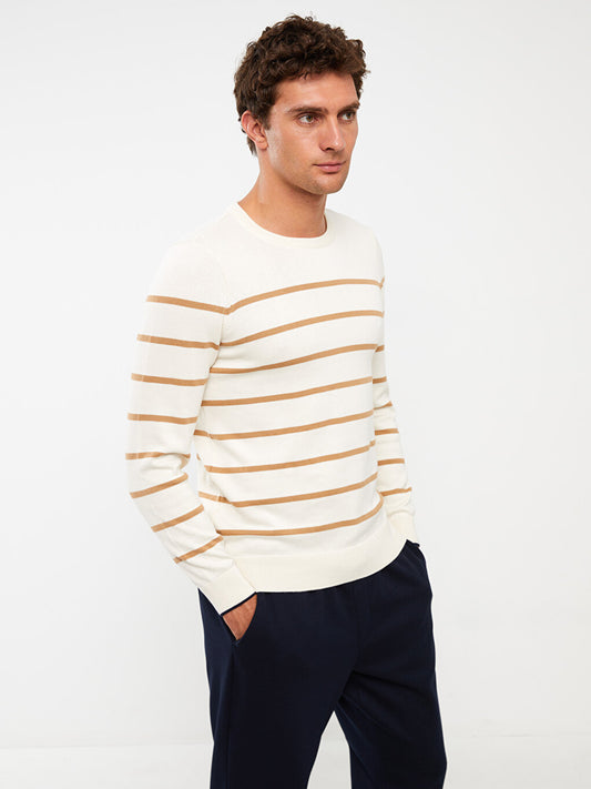 Crew Neck Long Sleeve Striped Men's Knitwear Sweater