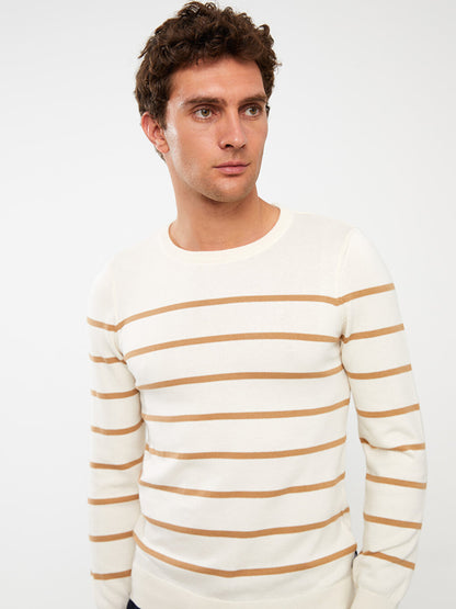 Crew Neck Long Sleeve Striped Men's Knitwear Sweater