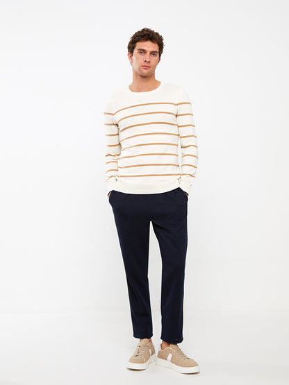 Crew Neck Long Sleeve Striped Men's Knitwear Sweater