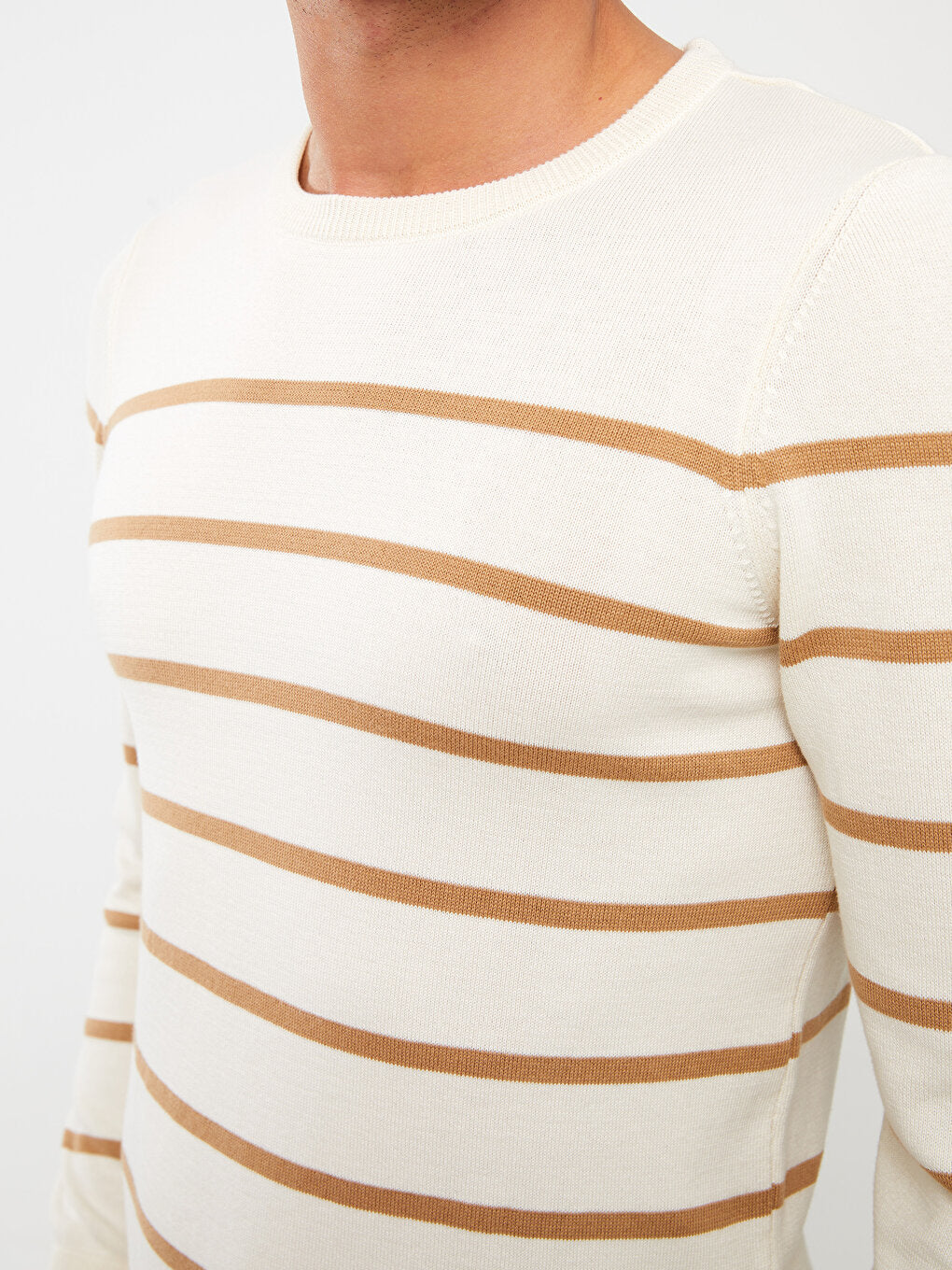 Crew Neck Long Sleeve Striped Men's Knitwear Sweater