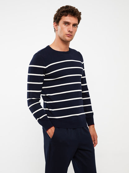 Crew Neck Long Sleeve Striped Men's Knitwear Sweater