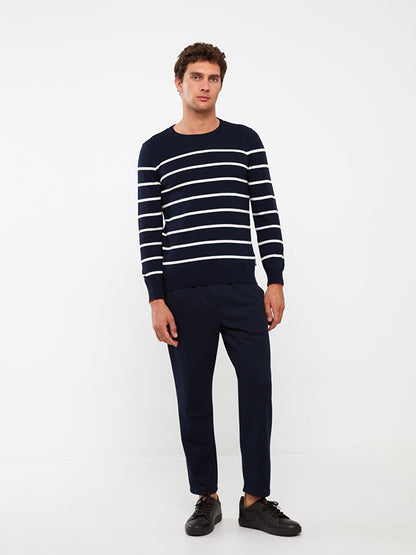 Crew Neck Long Sleeve Striped Men's Knitwear Sweater