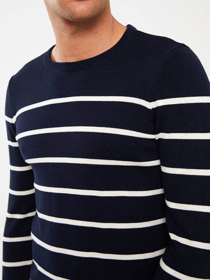 Crew Neck Long Sleeve Striped Men's Knitwear Sweater