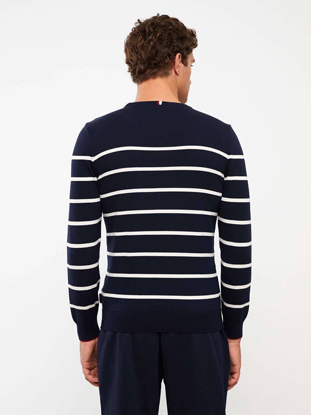 Crew Neck Long Sleeve Striped Men's Knitwear Sweater