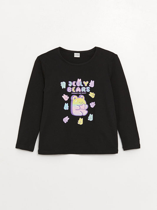 Crew Neck Printed Long Sleeve Girls' T-Shirt