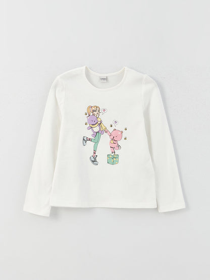 Crew Neck Printed Long Sleeve Girls' T-Shirt