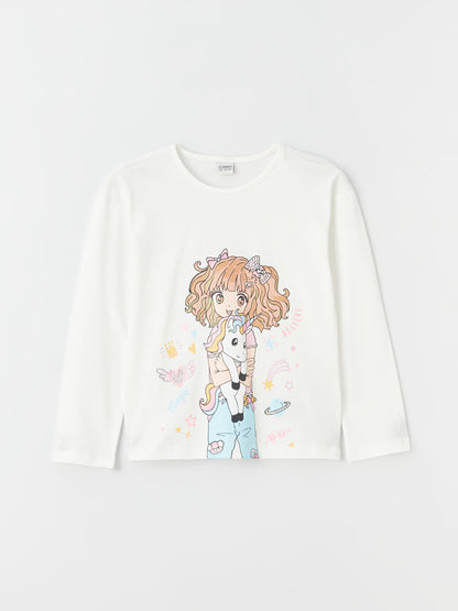 Crew Neck Printed Long Sleeve Girl's T-Shirt