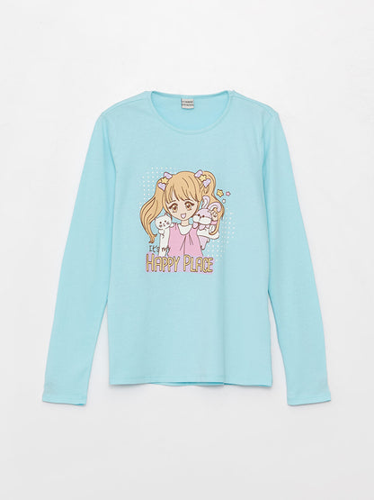 Crew Neck Printed Long Sleeve Girls' T-Shirt