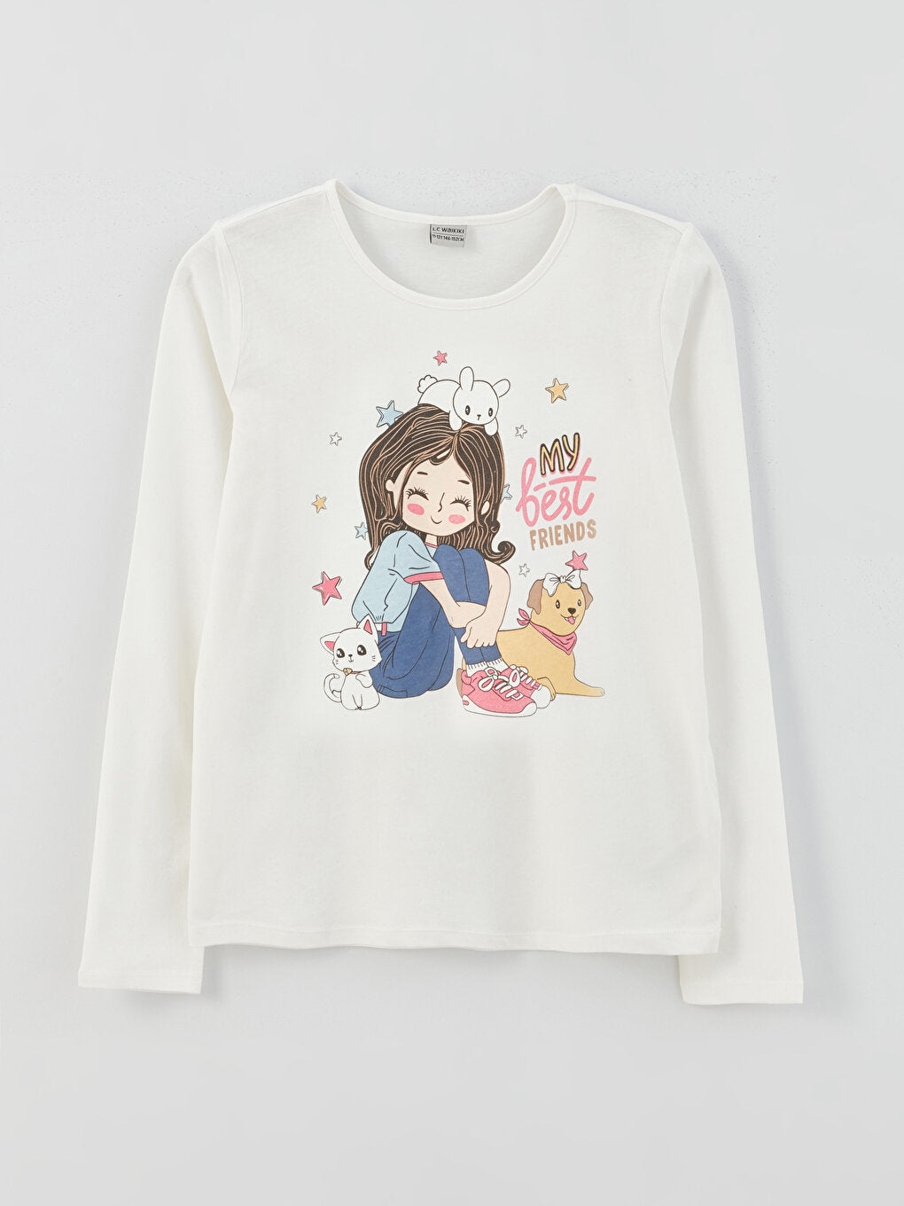 Crew Neck Printed Long Sleeve Girls' T-Shirt