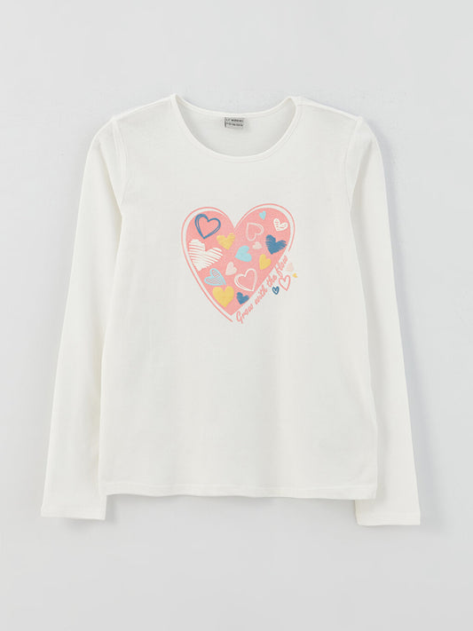 Crew Neck Printed Long Sleeve Girls' T-Shirt