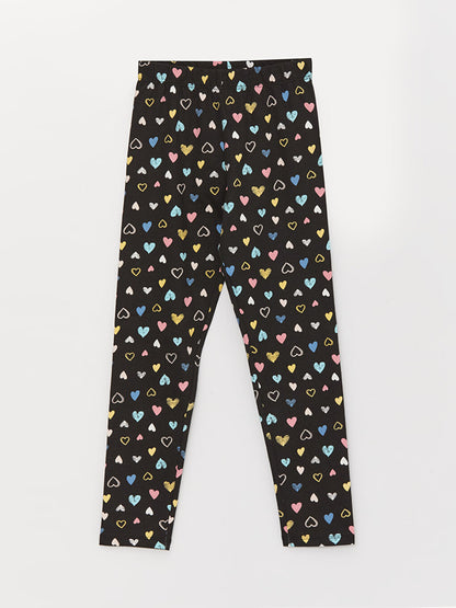 Printed Girls' Long Tights with Elastic Waist