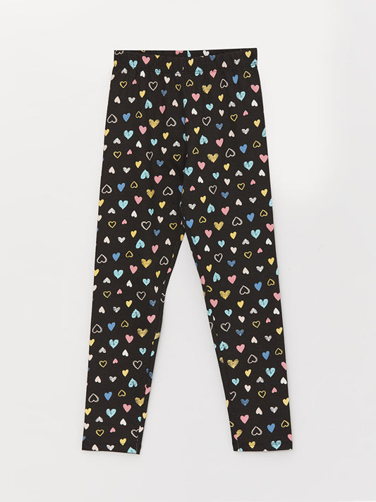 Printed Girls' Long Tights with Elastic Waist