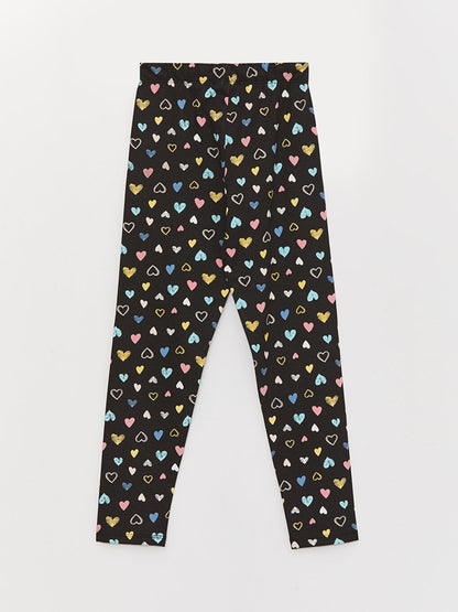 Printed Girls' Long Tights with Elastic Waist