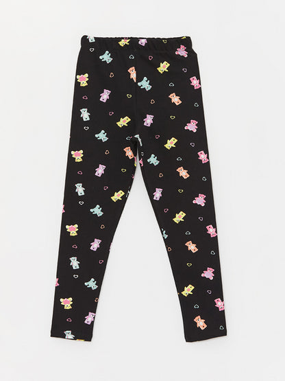 Printed Girls' Long Tights with Elastic Waist