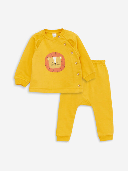 Crew Neck Printed Long Sleeve Baby Boy Cardigan and Trousers