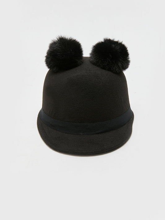 Double Pompom Girl's Cashmere Riding Hat